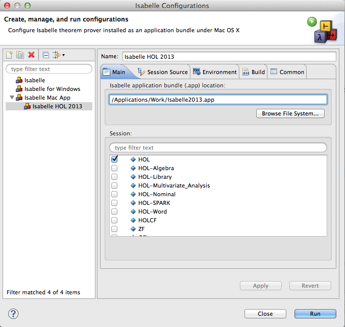 Isabelle launch configuration - Main